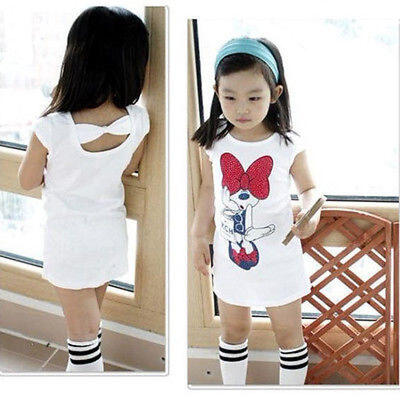 

3-8Y Kids Girls Minnie Party Dress Skirt Bow Back T-shirt Tops Children Clothes