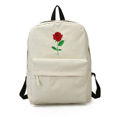 

Rose Backpack Women School Bag Embroidery Travel Bags Black White