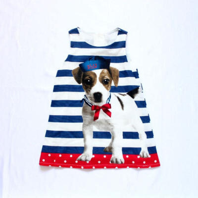 

Little Kids Baby Girls Dress Dog Summer Sleeveless Striped One-piece Sundress