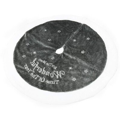 

UpperX Christmas Tree Skirt with Embroidered Star White Quilted Trim Faux Fur Plush Xmas Tree Skirt Base Cover Decor 37Inch95CM