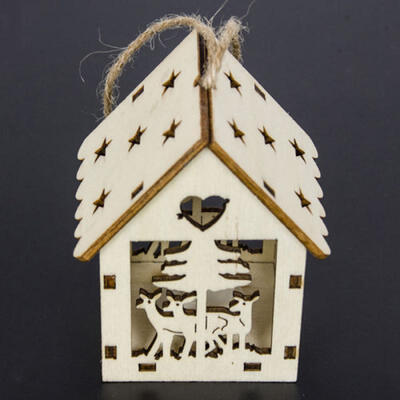 

Wood House Christmas Pendant Tree Decorations Ornaments Luminous Cabin House UK