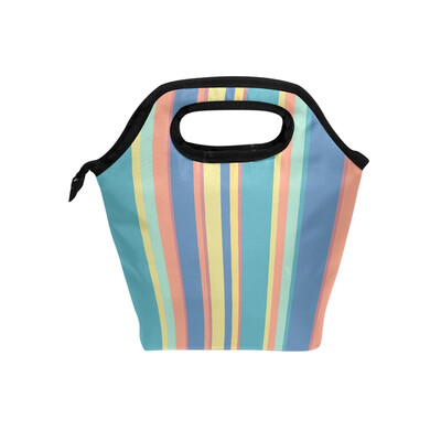 

Colorful Stripe Lunch Bag Tote Travel Picnic Insulated Handbags Portable Zipper Lunch Bag Box