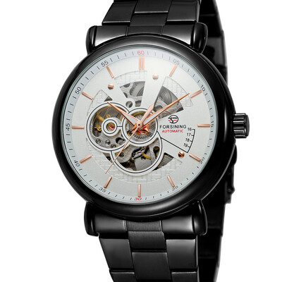 

Forsining 726 Top Brand Automatic Mechanical Business Men Watch Skeleton Men Watch Luxury Fashion Military Stainless Steel Watch w
