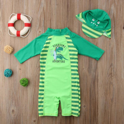 Fashion Kid Protective Swimwear Rash Swimsuit Boy 1-7Y SwimmingHat Costume Set
