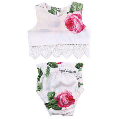 

2pcs Suit Baby Girl Lace Flower TopsBottoms Briefs PP Pants Outfits Set Clothes