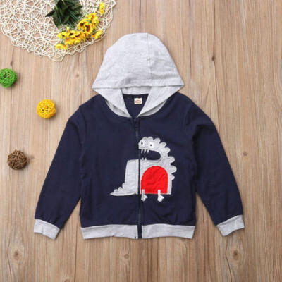 

Kid Boy Diosaur Hoodie Zip Top Sweater Windproof Hooded Jacket Outerwear Clothes