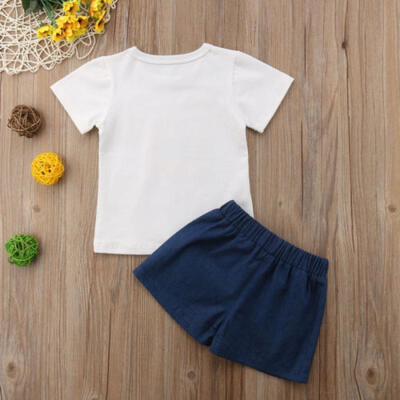 

2PCS Toddler Kids Baby Girl Printed T-shirt Tops Denim Pants Jeans Clothes Set
