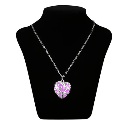 

Chic Aqua Blue Love Heart Tree of Life Glow in the Dark Pendant Necklace