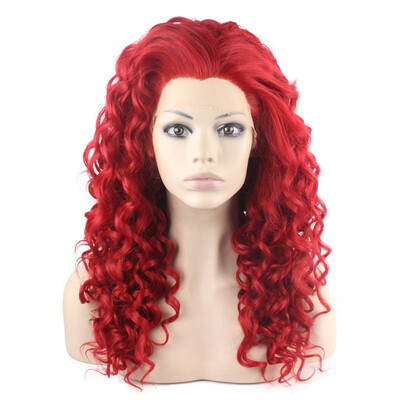 

Long Curly Hand Tied Synthetic Lace Front Red Cosplay Wig
