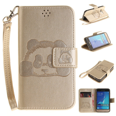 

Gold Panda Style Embossing Classic Flip Cover with Stand Function and Credit Card Slot for SAMSUNG GALAXY J1 2016/J120