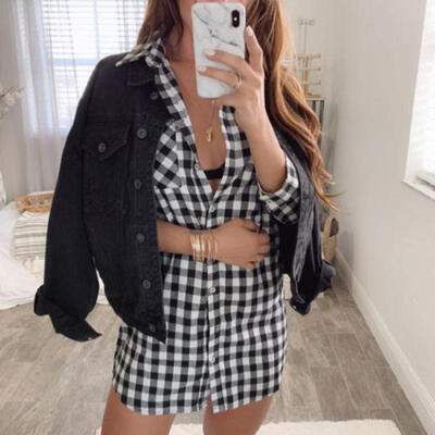 

US Womens Plaid Plus Size V Neck Shirt Tops Blouse Long Sleeve Casual T-Shirt