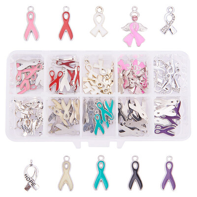 

PH PANDAHALL 1 Box Alloy Enamel Pendants Cancer Awareness Ribbon Pendant for Jewelry Making