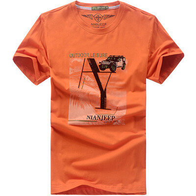 

Jeep Shield T-shirt Мужская повседневная с коротким рукавом круглая шея воротник футболка D9261 оранжевый 2XL