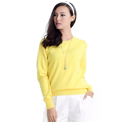 

MAZOE simple multi-color short paragraph round neck collar knitted bottom sweater M3028 yellow