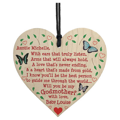 

UpperX Will You Be My Godmother Personalised Wooden Hanging Heart Cute Love Gift Sign