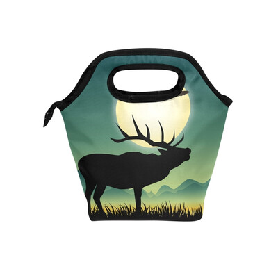 

Lunch Bag Cow&Moon Tote Travel Picnic Insulated Handbags Portable Zipper Lunch Bag Box