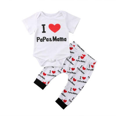 

Baby Boy Girl I LOVE PAPA MAMA RomperPants Set Mothers Day Outfits Clothes Set