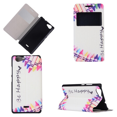 

Colorful Crayon Design PU Leather Flip Cover Wallet Card Holder Case for Wiko Pulp Fab