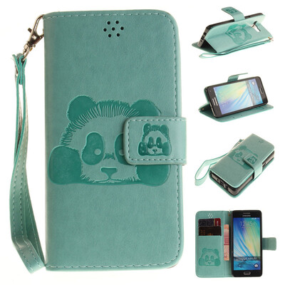 

Green Panda Style Embossing Classic Flip Cover with Stand Function and Credit Card Slot for SAMSUNG GALAXY A5