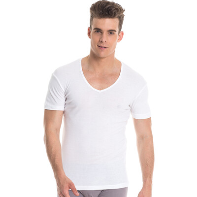 

Three guns home service Shu skin cotton ribs stretch V-neck short-sleeved shirt 2 white white 3XL