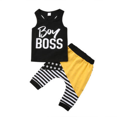 

Kids Baby Boys Outfits Clothes Vest Tops Striped Pants Trousers 2PCS Set Summer
