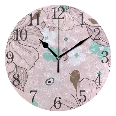 Wall Clock Arabic Numerals Design Beautiful Floral Round
