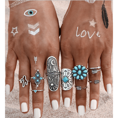 

Bohemian National Style Finger Knuckle Rings Sets Turquoise Ring Jewelry Sets