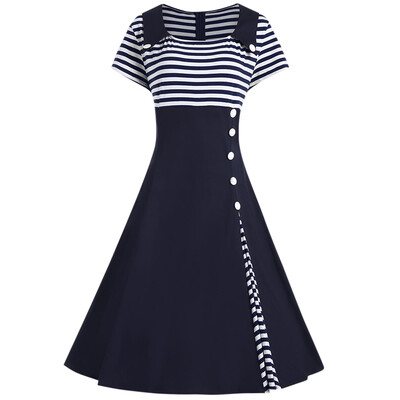

Striped A Line Plus Size Vintage Dress