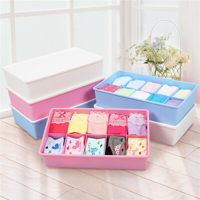 

Jingdong Supermarket] also Ya plastic underwear storage box grid compartment storage box medium three loaded blue + pink + white