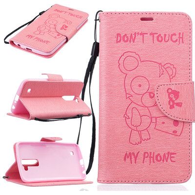 

Pink Bear Style Embossing Classic Flip Cover with Stand Function and Credit Card Slot for LG K10
