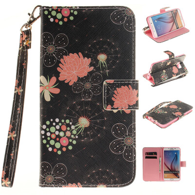 

Красочные цветы Дизайн PU кожа флип кошелек карты держатель чехол для SAMSUNG GALAXY S6 Edge Plus