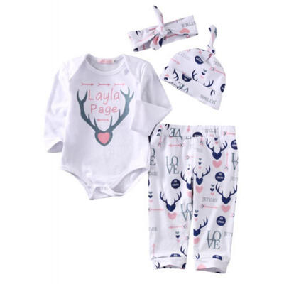 

AU STOCK Cute Newborn Baby Girls Deer RomperPants LeggingsHat 4Pcs Set Clothes