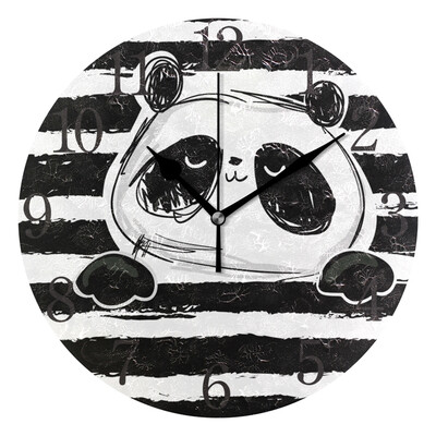 

Wall Clock Arabic Numerals Design Panda In The Stripe Background Round