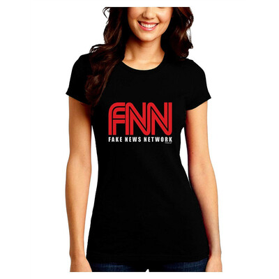

TooLoud Fake News Network Funny Juniors Petite Crew Dark T-Shirt