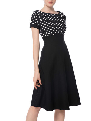 

Polka Dot Boat Neck Empire Waist Dress