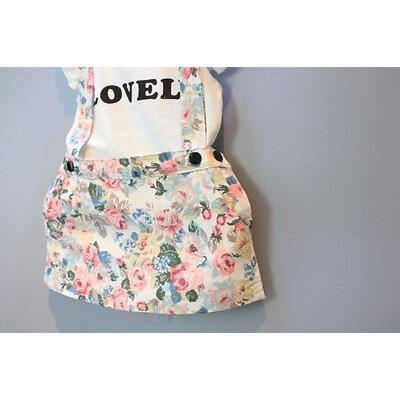 

Kids Baby Girl Dress Cotton Tops T-shirtSuspender Skirt Overalls Outfits Set