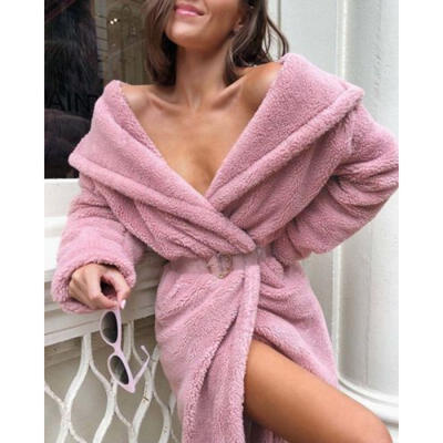 

UK Womens Fur Collar Waterfall Cardigan Jacket Ladies Fluffy Loose Coat Outwear