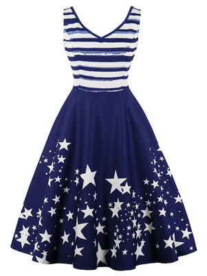 

Vintage Striped Star Print Pin Up Dress