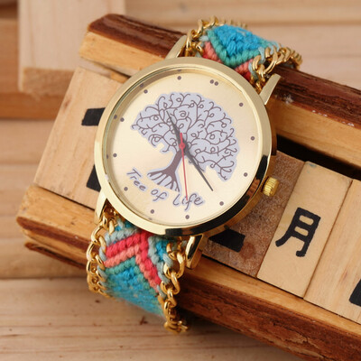 

Women Life of Tree Dial Ethnic Braided Analog Quartz Chain Bracelet Wrist Watch