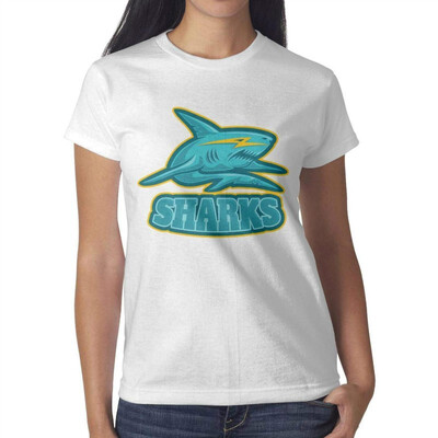 

Funny Black Geometric Shark Pretty Women White T-Shirt Cotton Fashion T-Shirts