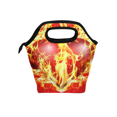 

Insulated Lunch Tote Bag Burning Heart Travel Picnic Lunch Handbags Portable Zipper Lunch Bag Box