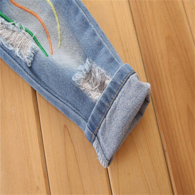 

2PCS Toddler Baby Girl Clothes Outfit T-shirt TopsRipped Denim Jeans Pants Set