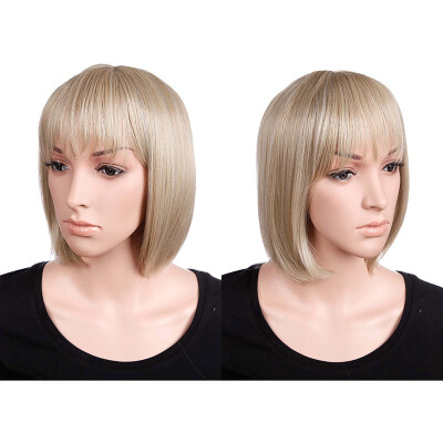 

Short Bob Hair Wigs 125" Straight with Flat Bangs Synthetic Colorful Cosplay Daily Party Wig for Women