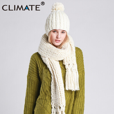 

CLIMATE Women Winter Scarf And Hat Set Winter Girls Lady Warm Knit Pompom Beanie Bonnet Hat Scarf Set Hat And Scarf Winter Set