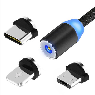 

3 in 1 Fast Cable Magnetic Charging Micro Cable For iphone Xiaomi Samsung Huawei Nylon Braided ios Type-c Android Port USB Cable