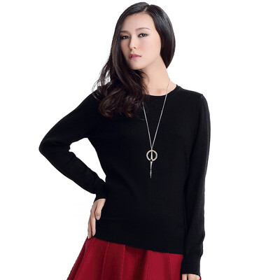 

MAZOE simple multi-color short paragraph round neck collar knitted bottom sweater M3028 black M