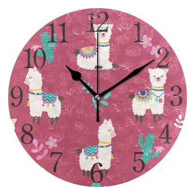 

Wall Clock Arabic Numerals Design Cute Llama Round
