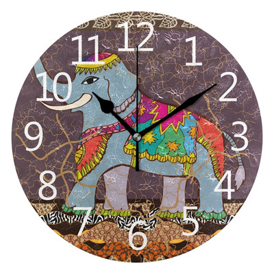 

Wall Clock Mandala Elephant Round Wall Clock Arabic Numerals Design