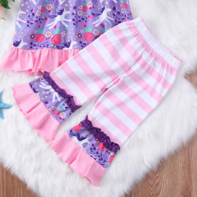 

Toddler Kids Baby Girl Outfits Clothes T-shirt Tops Dress Ruffled Pants 2PCS Set