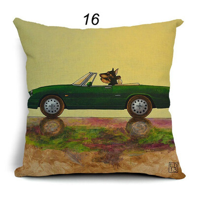 

Hot Sale Pillow Lovely Cartoon Dog Driving Car Vintage Almofadas 45X45CM Linen Pillow Decorative Linen Cushion Cover